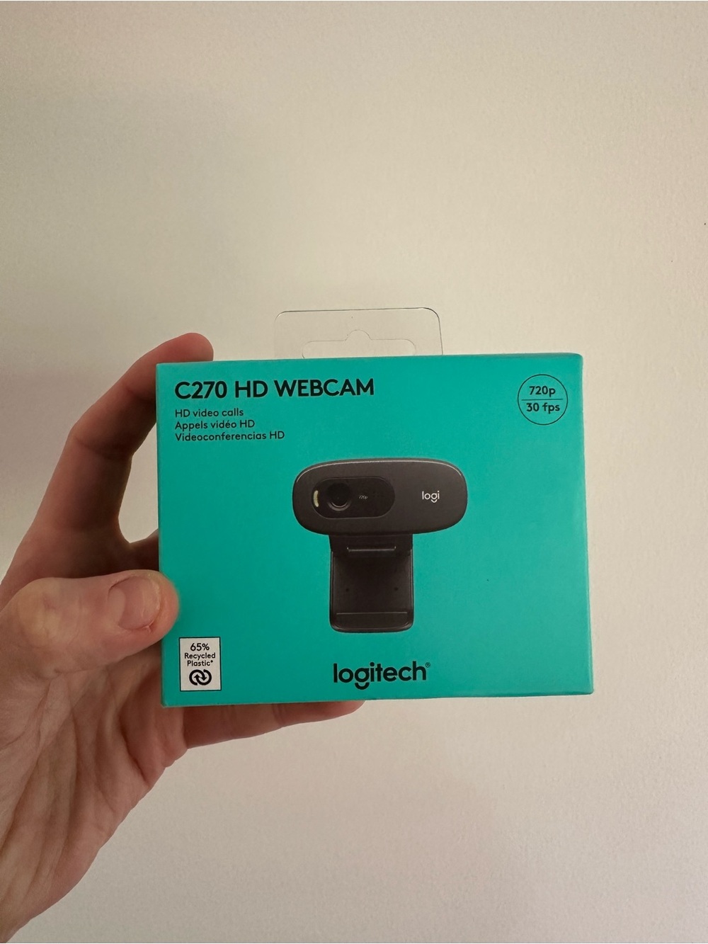 Logitech C270 Webcam with Teal Retail Box and Black Camera